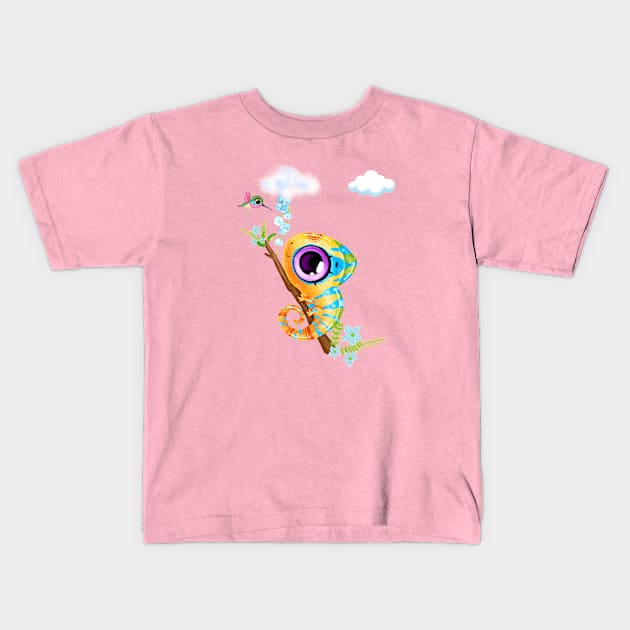 Cute lizard hummingbird friends Kids T-Shirt by LuluCybril